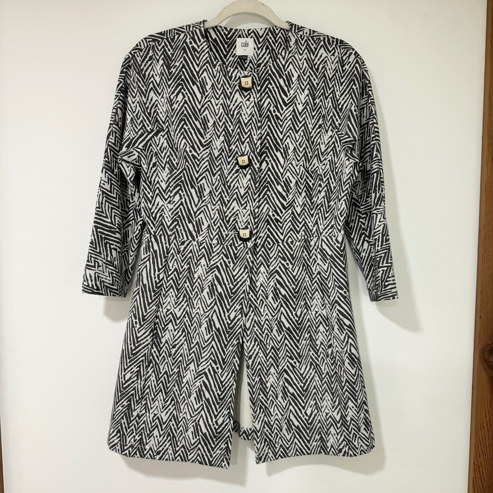Cabi Zig Zag Jacket 3034 Women Small Black White Chevron Knit Longline Topper